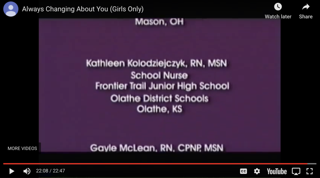 Screen shot from video with Kansas school nurse credited as a resource